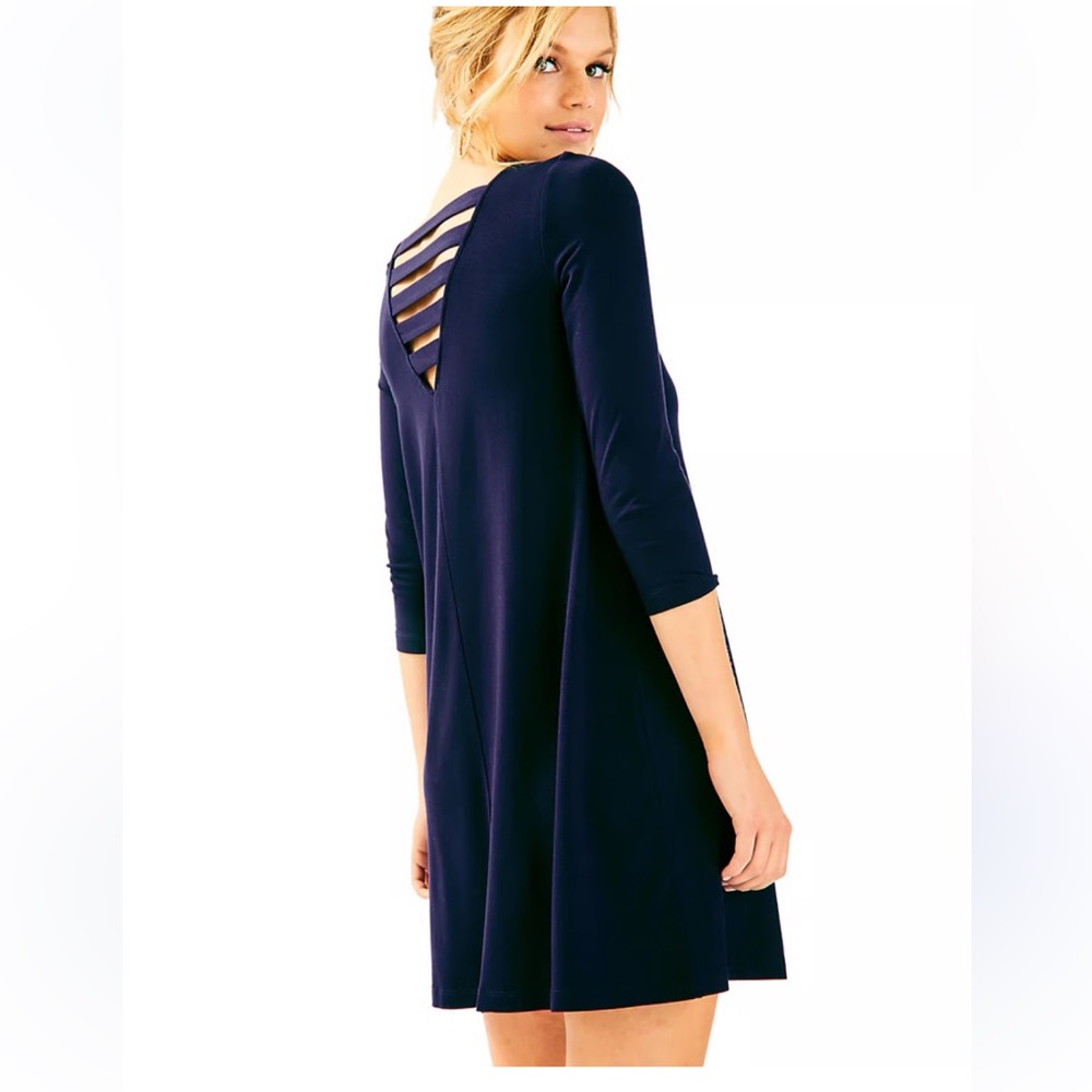 Lilly Pulitzer Ophelia 3/4 sleeve pullover swing dress size XXS navy blue